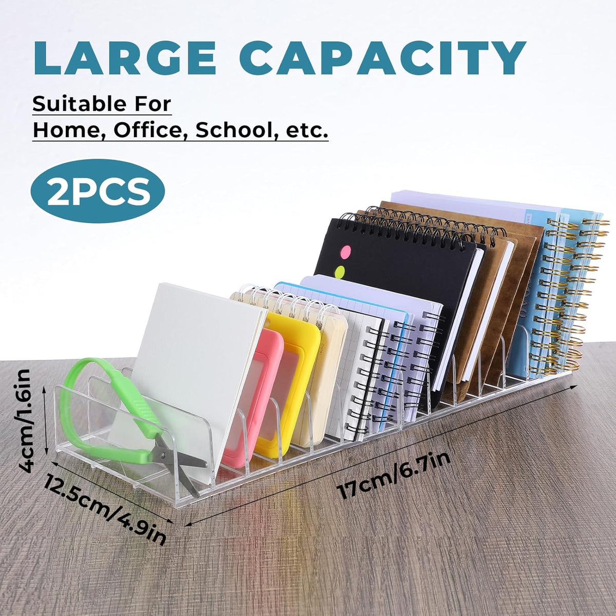 2 Pcs Acrylic Mail Holders, Desktop Organizer Sorters with 7 Compartments, Clear Letter Organizer for Office, Home, School
