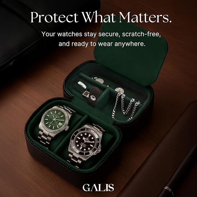 Galis Luxury Watch Case for Men High End Portable 2-Slot Watch Holder and Watch