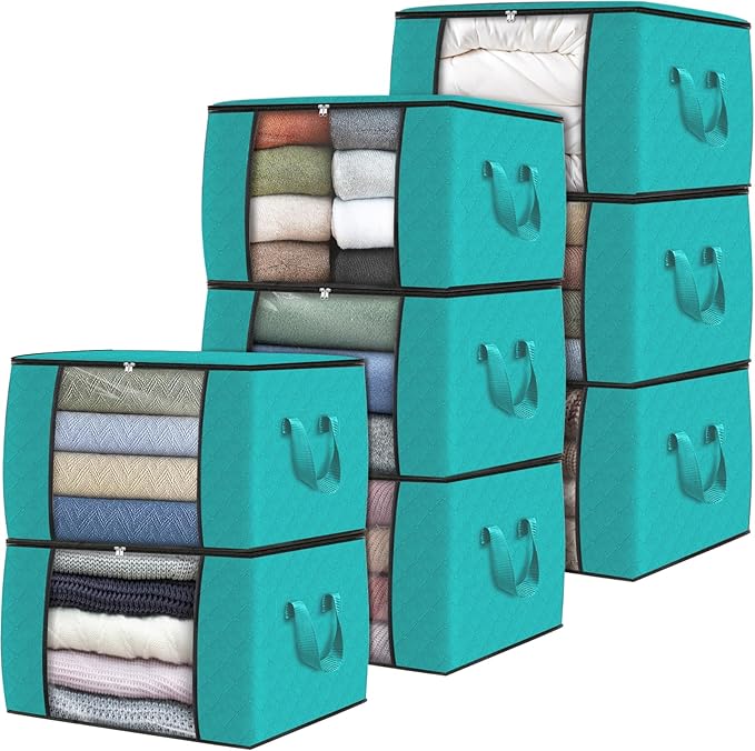 Fab totes 8 Pack Clothes Storage, Foldable Thick Fabric Blanket Storage Bags