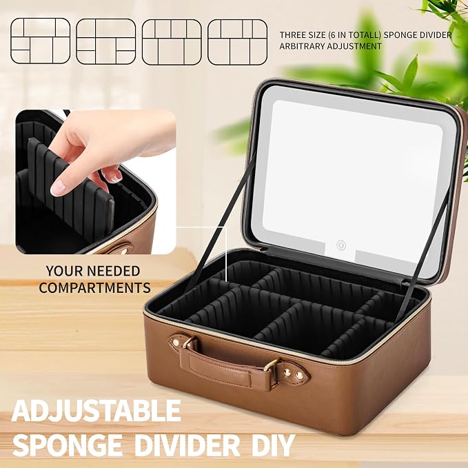 Makeup Bag with LED Mirror & Magnifier, Large Cosmetic Organizer Travel Makeup