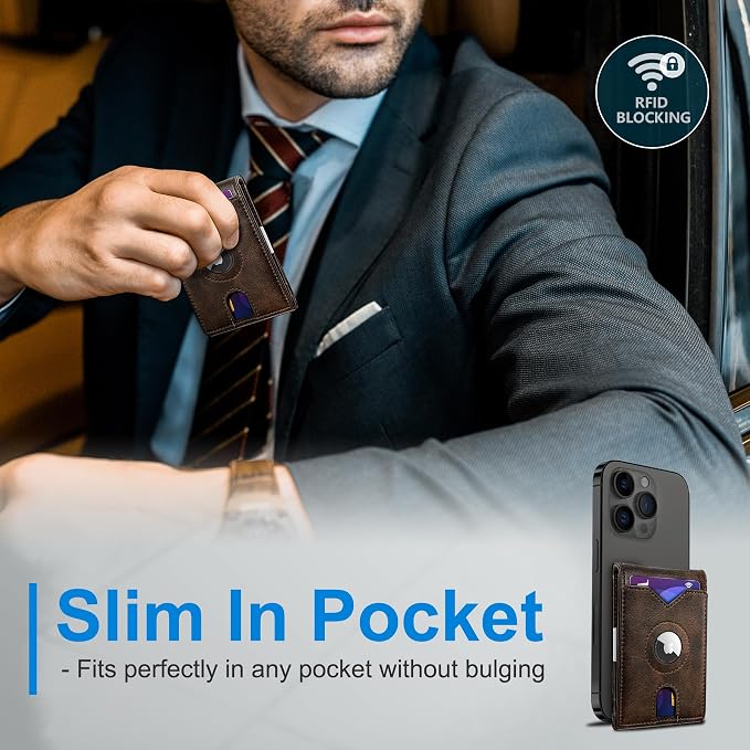 Airtag Wallet for Men, with Money Clip 11 Cards Slim Front Pocket Leather RFID