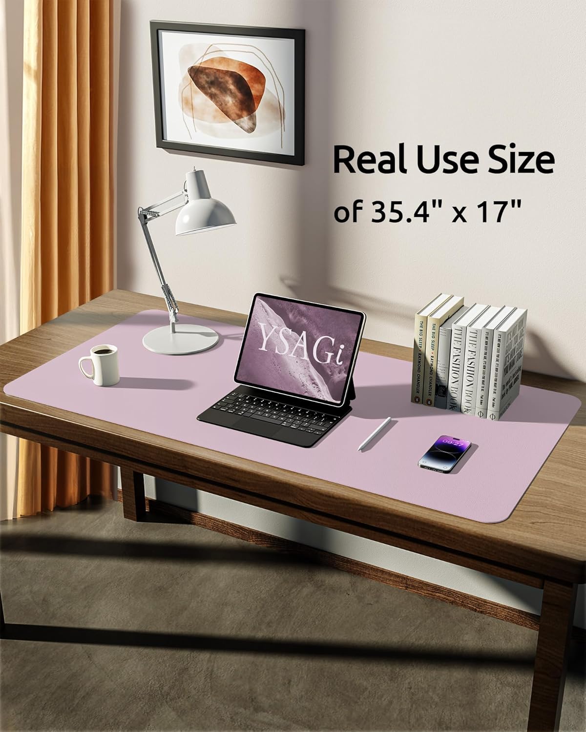 YSAGi Leather Desk Protector, Office Mat, Large Mouse Mat, Non-Slip PU Leather Blotter, Laptop Pad, Waterproof Writing Pad for Office and Home (Grayish Lavender, 35.4" x 17")