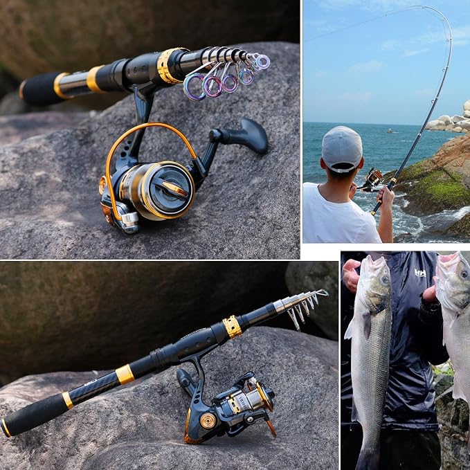 Sougayilang Fishing Rod Reel Combos Carbon Fiber Telescopic Fishing pole