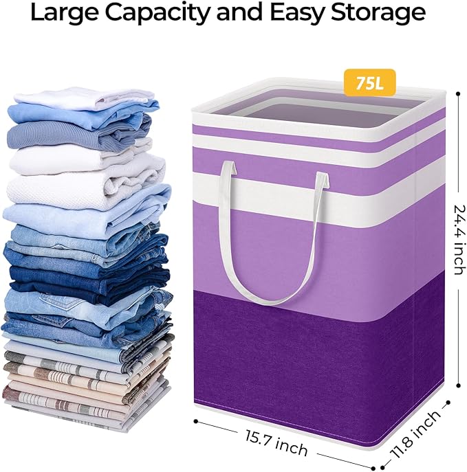 HomeHacks 2 Pack Large Laundry Baskets, Waterproof, Freestanding Laundry Hampers