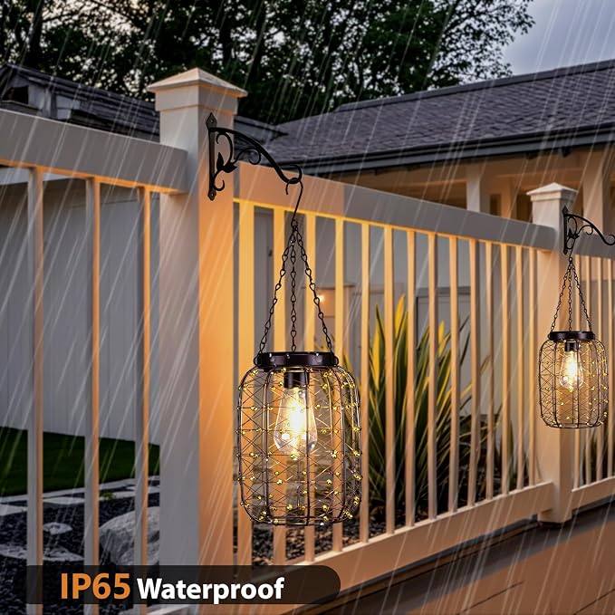 Hanging Solar Lanterns Outdoor Waterproof, Vintage Copper Hanging Lantern Lights