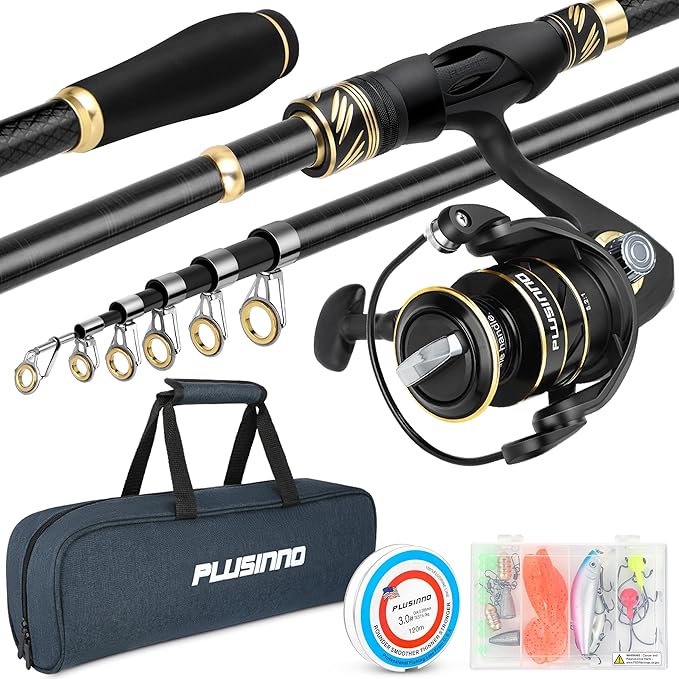 PLUSINNO Fishing Pole, Fishing Rod and Reel Combo, Telescopic Fishing Rod Kit