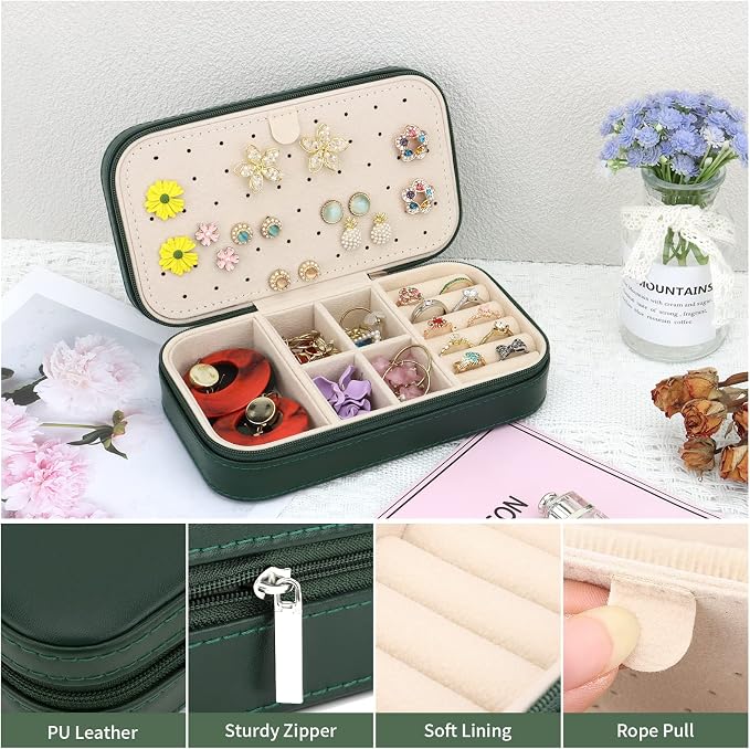DesignSter Travel Jewelry Box, PU Leather Portable Jewelry Case, Small Jewelry