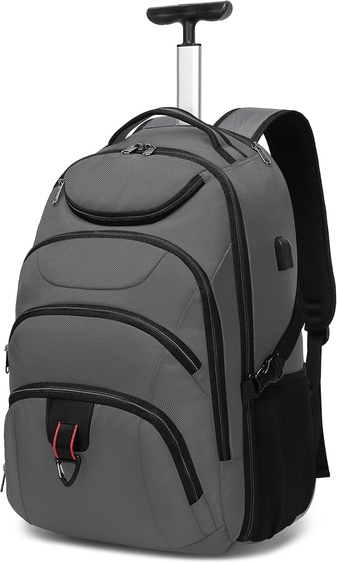 Boavan Rolling Backpack, 17 inch Water Resistant Wheeled Backpack, Carry on