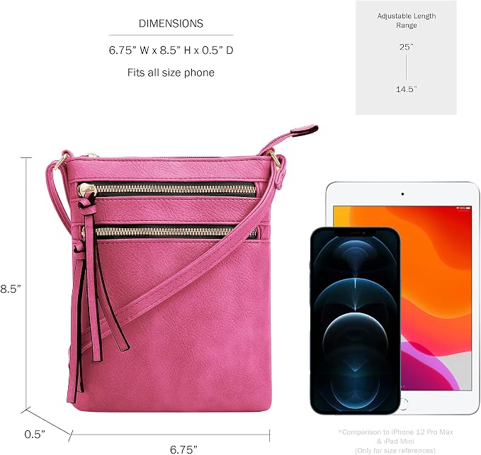 DELUXITY | Crossbody Purse Bag | Functional Multi Pocket Double Zipper Purse |