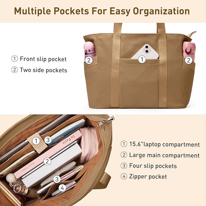 Tote Bag for Women with Zipper, Travel Tote Bags with Compartments Large