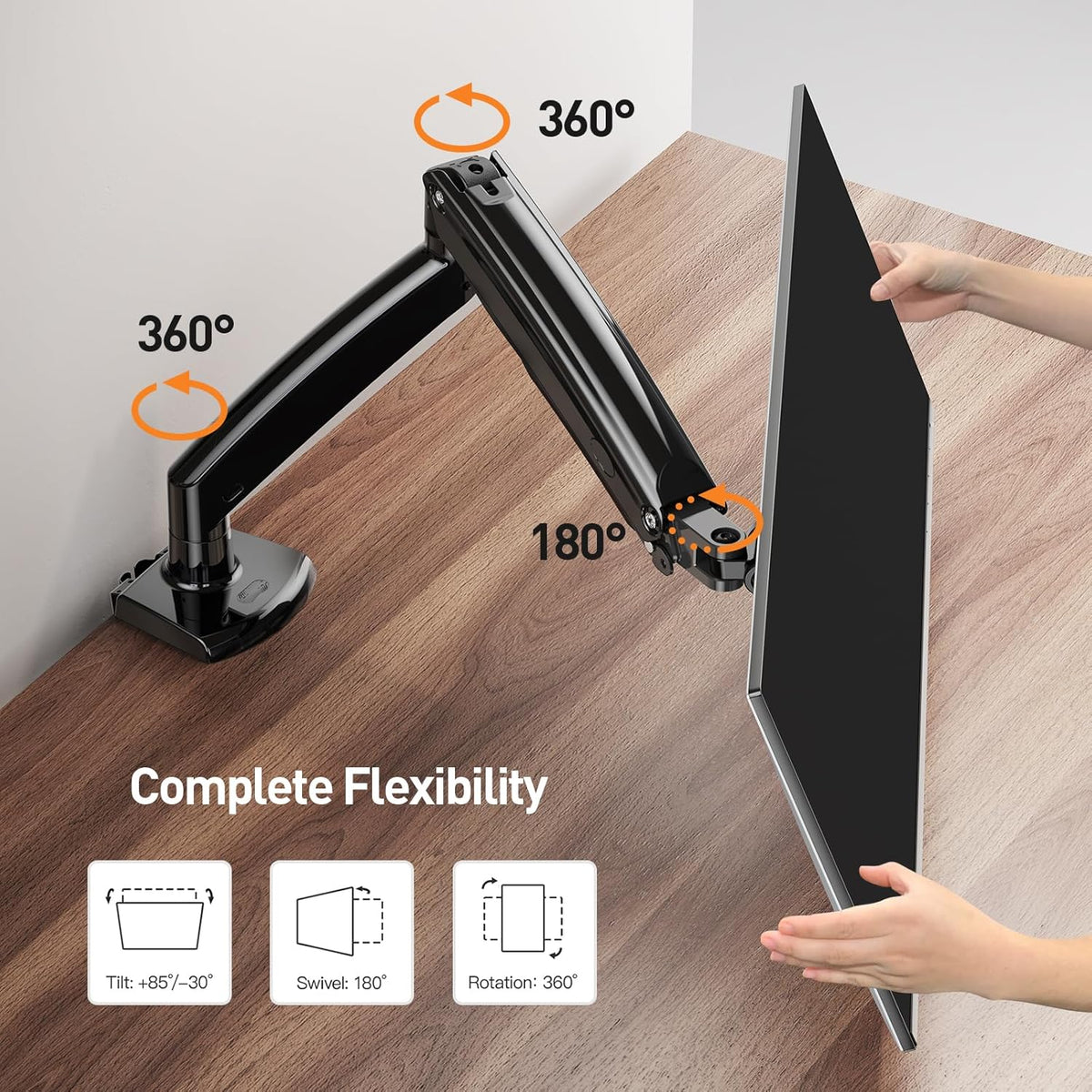 ErGear 13 to 49 inches Single Monitor Mount for Ultrawide Screens, Holds 26.5lbs, Gas Springs Single Monitor Arm, Single Monitor Stand with Swivel, Tilt, Rotation for Home and Office, VESA 75/100mm