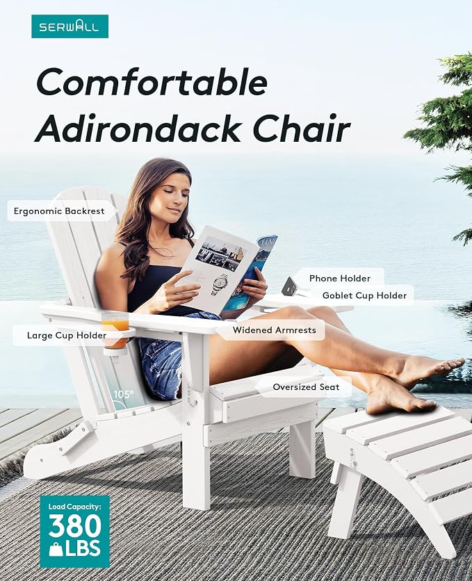 SERWALL Adirondack Chair with Cup Holders