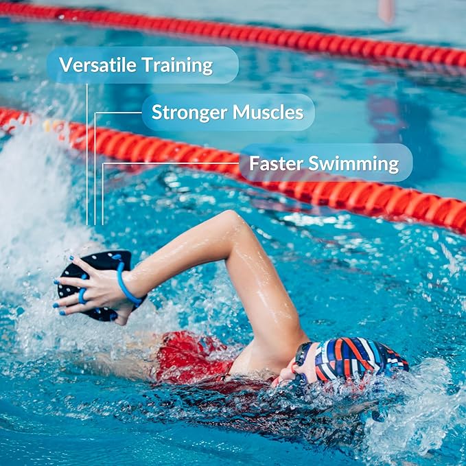 𝗦𝗽𝗼𝗿𝘁𝗶 Power Swim Paddles for Lap Swimming - Adjustable Straps - Lap Swimming Gears - Hand Paddles for Adults & Kids