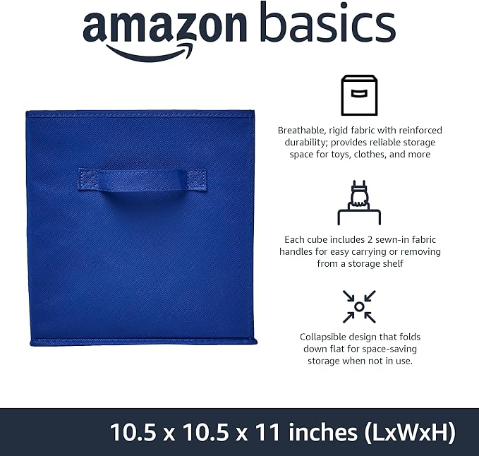 Amazon Basics Cube Organizer Storage Bins Handles, Collapsible Fabric,