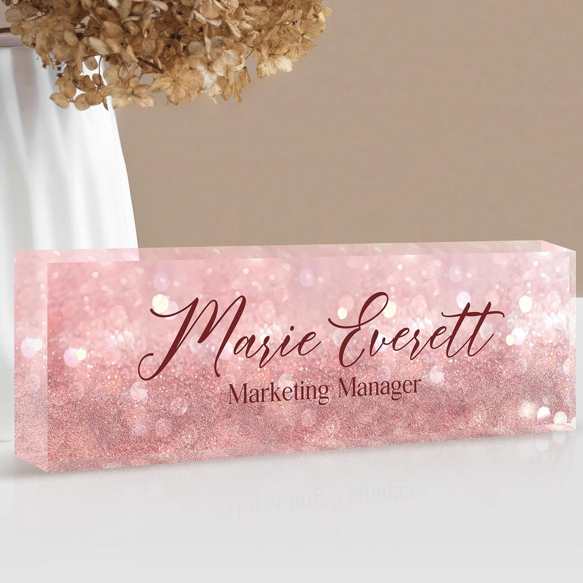 Custom Name Plate for Desk | Personalized Desk Name Plate | Personalized Boss Employee Teacher Appreciation Gifts | Acrylic Name Plate Office Desk Accessories (A-Pink Quartz)