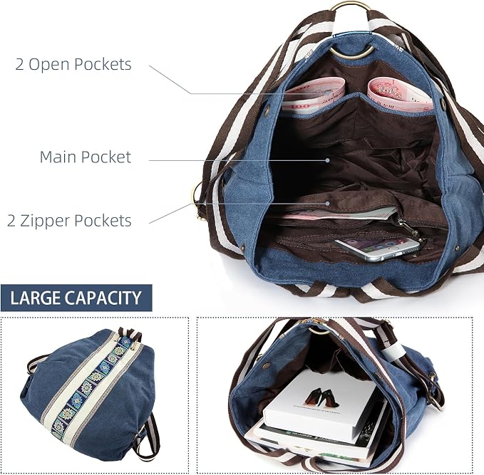 Goodhan Women Canvas Backpack Daypack Casual Shoulder Bag, Vintage Heavy-duty