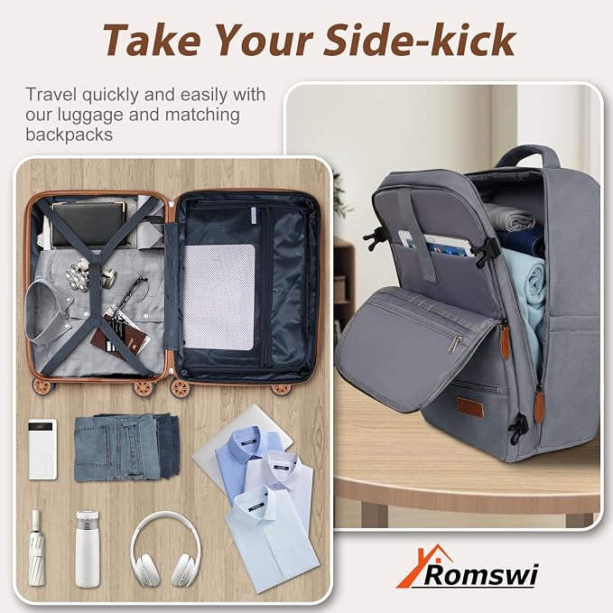 Romswi Luggage Sets 2 Piece 22In, Expandable 22x14x9 Carry On Luggage