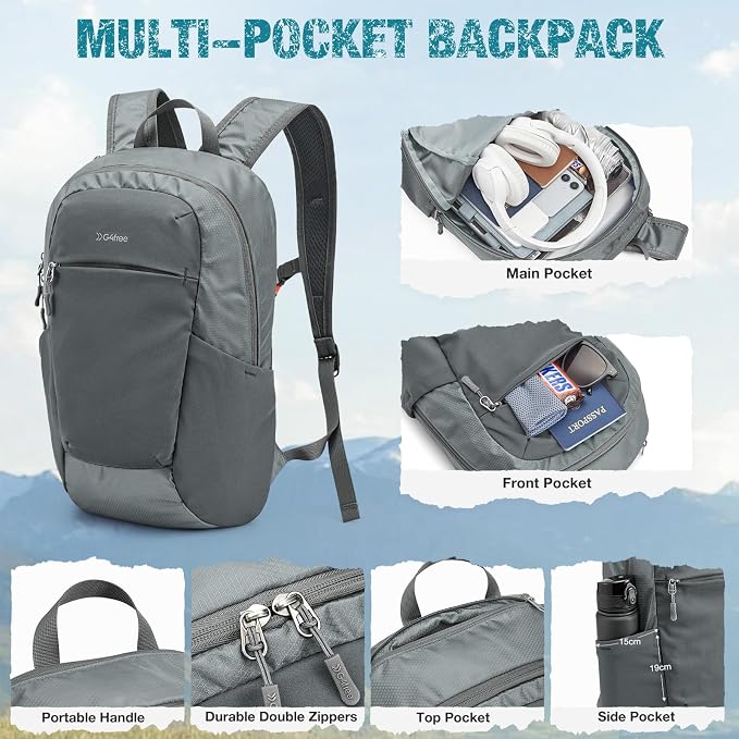 G4Free Packable Hiking Backpack 20L Lightweight Foldable Travel Daypack