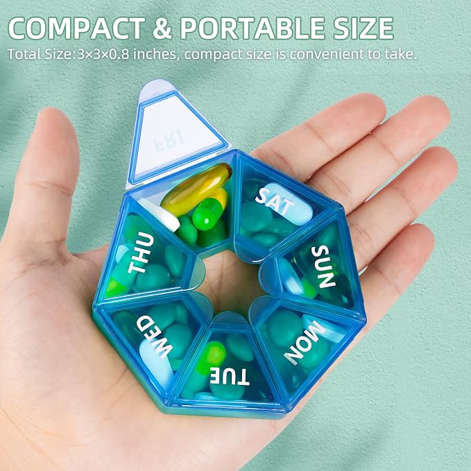 Weekly Pill Organizer, 2 Pack Portable Pill Box Medicine case 6 Colors New