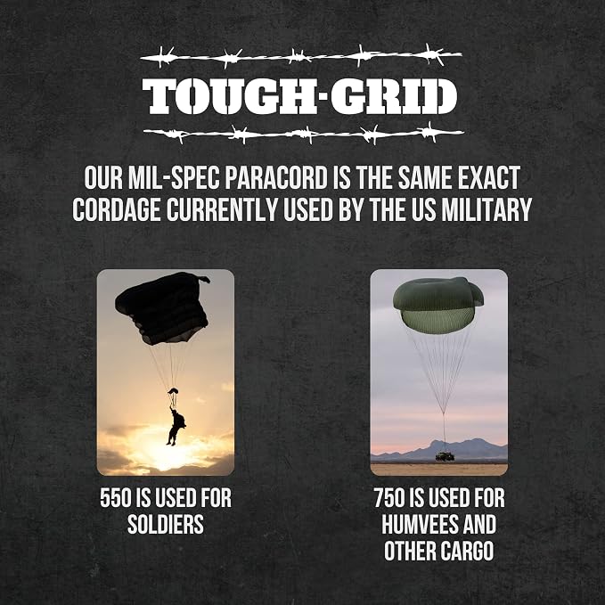 TOUGH-GRID 750 Paracord Rope Nylon Parachute Cord, Made in USA Survival Kit