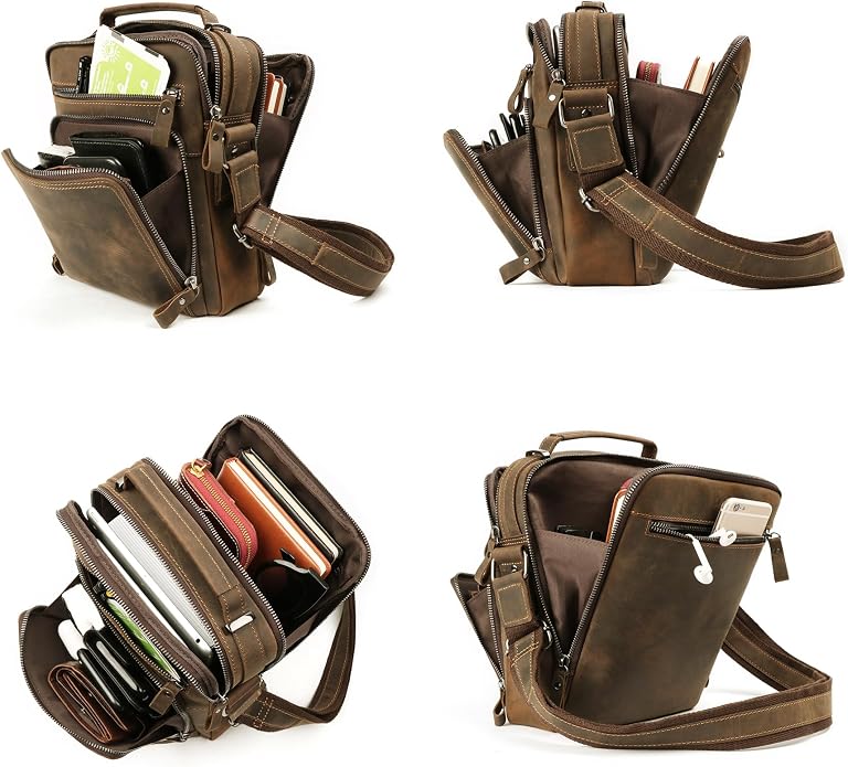 KPYWZER Genuine Leather Shoulder Bag Small Men Messenger Pack Handbag Sling