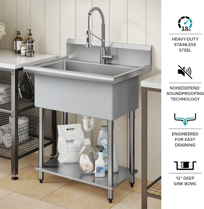 KRAUS Standart Pro 32 Inch 18-Gauge Stainless Steel Scullery Sink, 24 Gallon