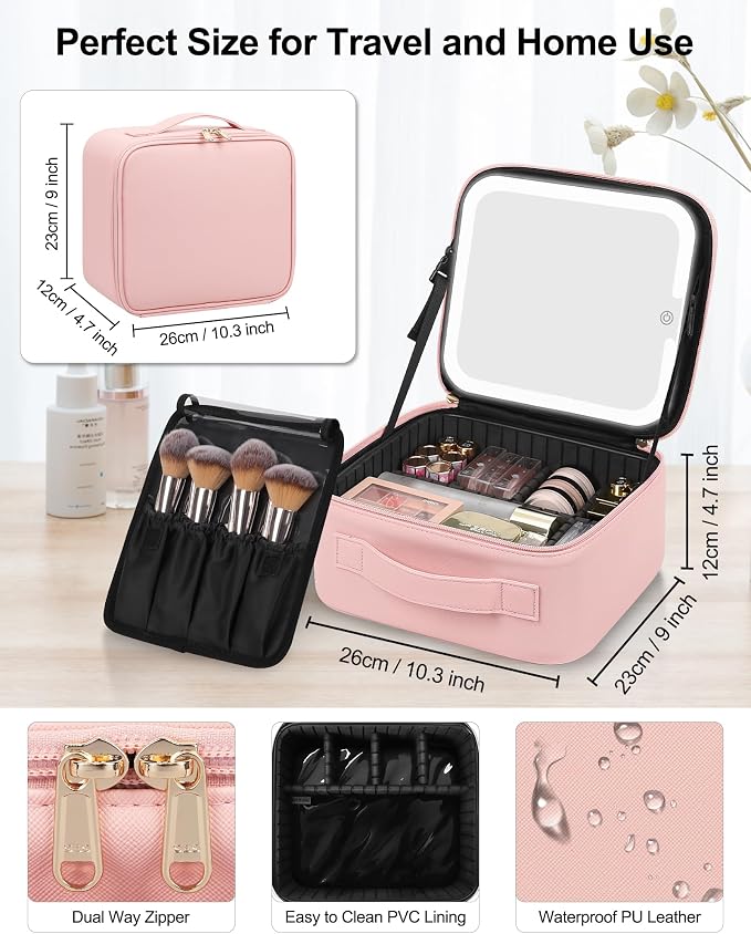 Chomeiu Makeup Bag with LED Mirror, Cute Cosmetic Bags Birthday Gifts