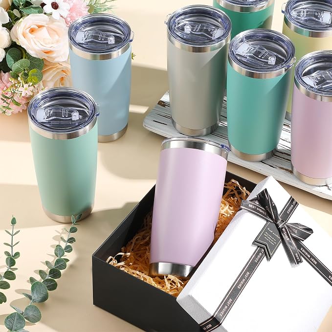 Sieral 36 Pack Stainless Steel Tumblers Bulk with Lids Double Wall Vacuum Insulated Coffee Cups Blank leakproof Powder Coated Tumblers for Engraving Wedding Graduation Party Favors(20 oz,Matte Color)