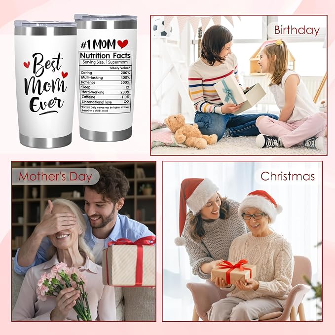 TEEZWONDER Mothers Day Gifts from Daughter Son - 20 oz Stainless Steel Insulated Coffee Tumbler with Lid - Birthday Gifts for Mom, Mothers in Law, Mama, Grandma, Tumblers for Women
