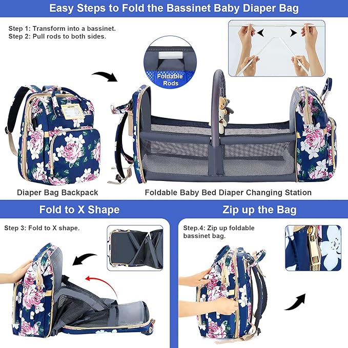 Diaper Bag Backpack with Changing Station, Foldable