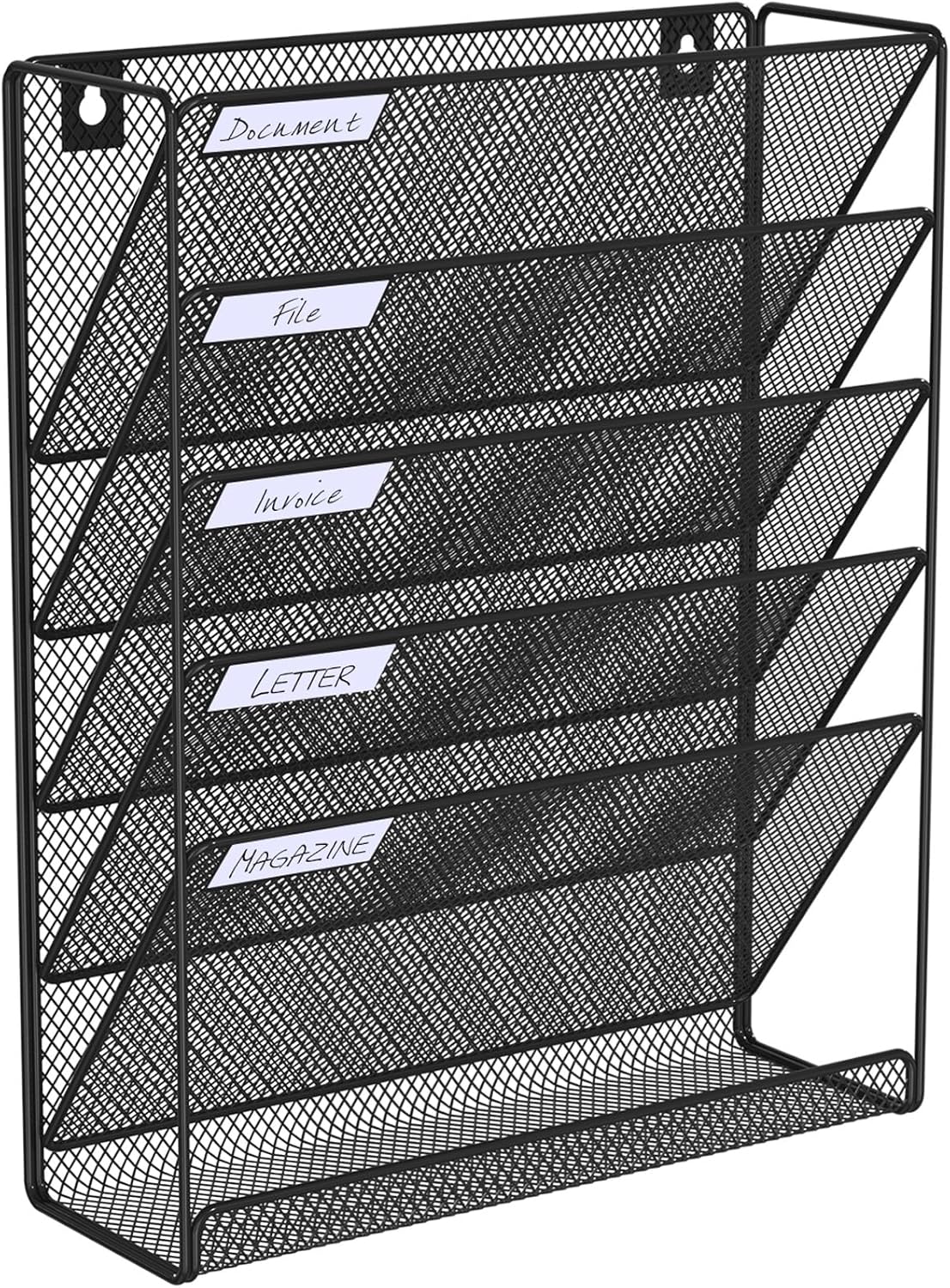 Hanging Folder Organizer Mesh 6 Tier, Wall File Organizer Hanging Paper Organizer, Wall Mount Mail Storage, Office Organization and Storage Rack for Home Office, Black
