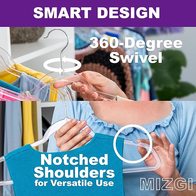 MIZGI 20 Pack Clear Plastic Hangers