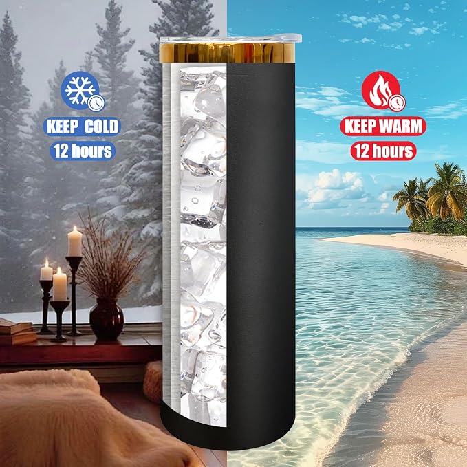 20 oz Skinny Tumblers Stainless Steel Tumbler with Lid and Straw Double Wall Vacuum Insulated Coffee Mug 20oz Powder Coated Cup for Hot and Cold Drinks(Black,1 pack)