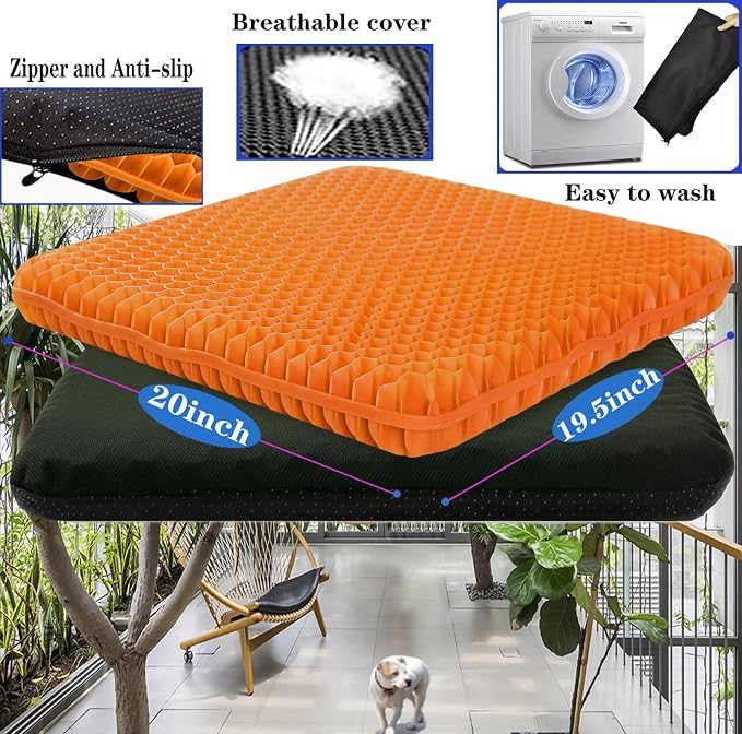 Plus Size Gel Seat Cushion for Long Sitting, Extra Large and Thick, Seat