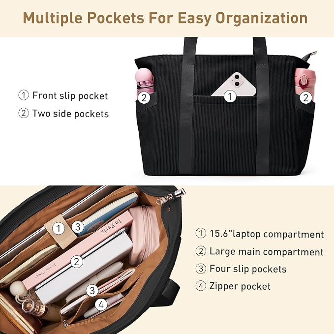 Tote Bag for Women with Zipper, Travel Tote Bags with Compartments Large