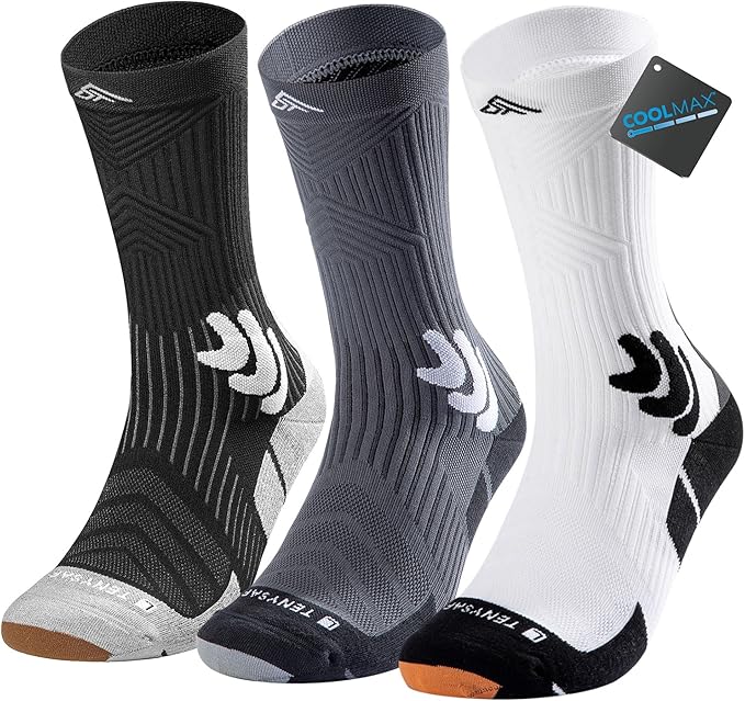 Men's Compression Running Socks: Coolmax Athletic Crew Socks Moisture Wicking