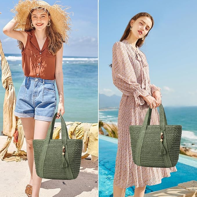 Straw Beach Bags for Women Woven Beach Tote Bag Casual Boho Large Shoulder