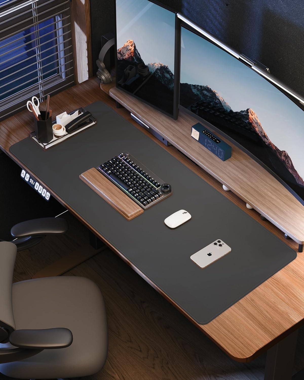 Leather Desk Pad Protector- 48" x 17" Office Desk Mat, Non-Slip PU Leather Mouse Pad, Waterproof Desk Blotter Mat, Desk Cover Mat for Office and Home (Dark Grey)