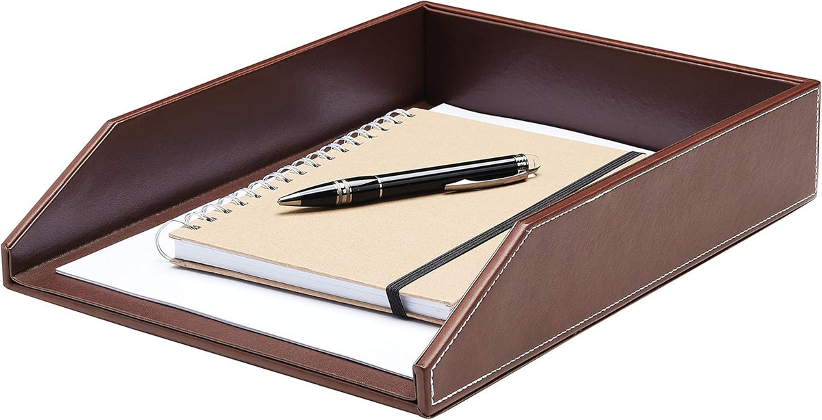 Gallaway Leather Letter Tray Desk Organizer - Paper Tray for Desk,Premium PU Leather Tray Perfect for Office Organization, Document Holder Fits A4 Paper, Stackable Drawers for Extra Desk Storage.
