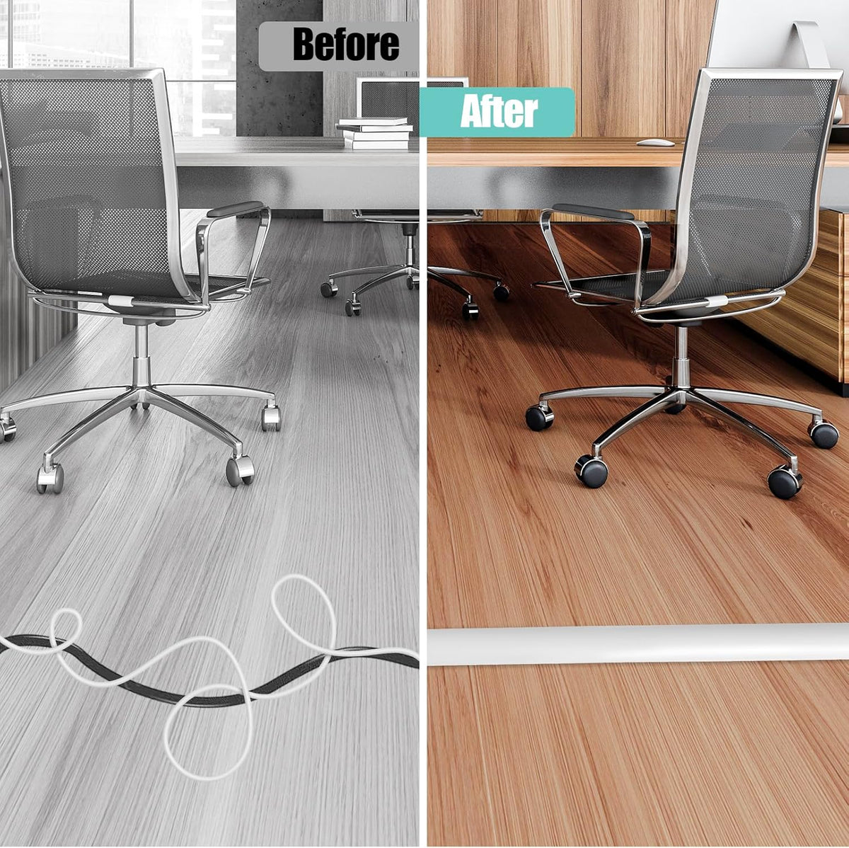 Floor Cord Cover Self Adhesive Cord Hider,3.3FT Cable Management, Extension Strip Protector for Wires, Prevent Cable Trips for Offices, Gyms, Exhibitions Cavity:0.3"(W) x 0.28"(H) White