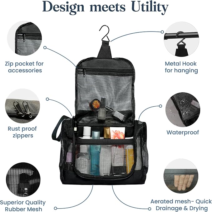 The Fine Living Portable Latex Mesh Shower Caddy Tote Bag, Gym Shower Caddy