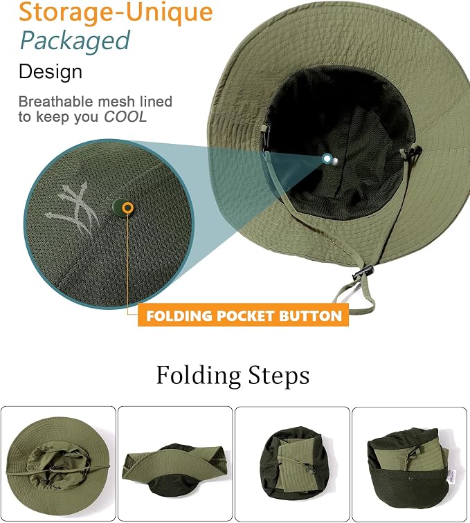 Water-Resistant Sun UPF 50+ Bucket Hat Protection Packable Brimmed Boonie