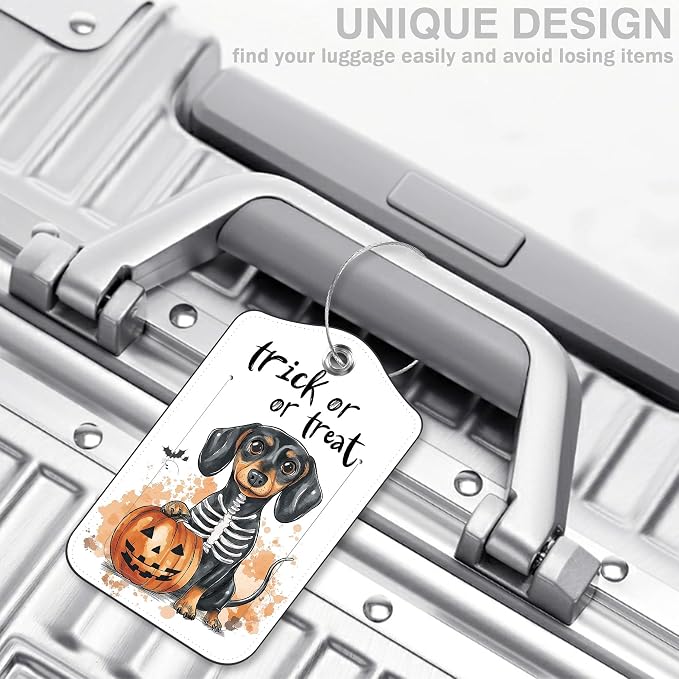 Halloween Funny Dachshund Dog and Pumpkin Set of 2 Luggage Tags