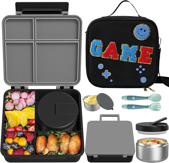 Kids Bento Lunch Box with 8oz Soup Thermo, Kids Leakproof Lunch Food Containers