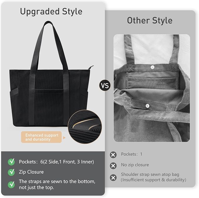 Tote Bag for Women with Zipper, Travel Tote Bags with Compartments Large