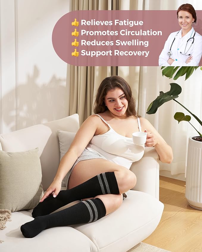 Momcozy Compression Socks for Women Wide Calf, 15-20mmHg Knee High Support
