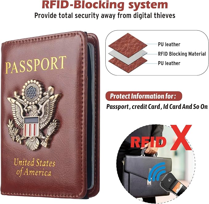 RFID Passport Holder Wallet for Women Men Travel, Leather US Passport Cover Case