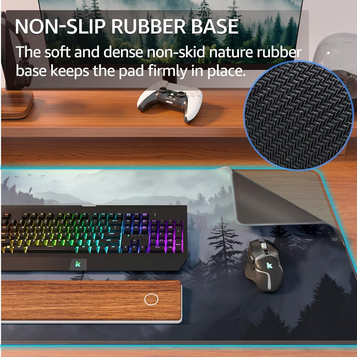 KTRIO Large Gaming Mouse Pad with Stitched Edges, Extended Mousepad with Superior Micro-Weave Cloth, Non-Slip Base, Water Resist Keyboard Pad for Gamer, Office & Home, 31.5x15.7in, Cloud Forest