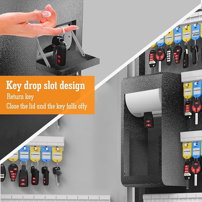 104 Keys Lock Box with Drop Slot, Key Cabinet Wall Mount, Fixed Code/OTP