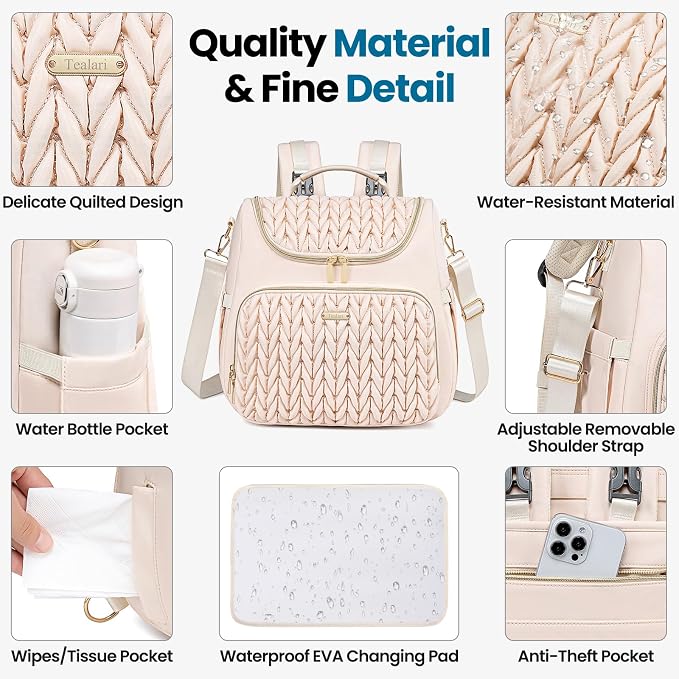 4 in 1 Convertible Diaper Bag Backpack, Waterproof Baby Diaper Bag